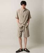 KHBHV77049 a.v.v MEN(アー・ヴェ・ヴェ) 【接触冷感】バンドカラーシャツ 5分袖（セットアップ可）リライトシリーズ3 ベージュ