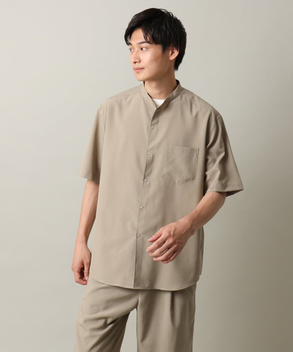 KHBHV77049 a.v.v MEN(アー・ヴェ・ヴェ) 【接触冷感】バンドカラーシャツ 5分袖（セットアップ可）リライトシリーズ3 ベージュ