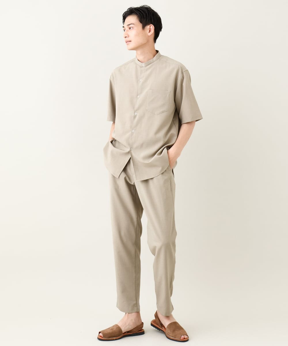 KHBHV77049 a.v.v MEN(アー・ヴェ・ヴェ) 【接触冷感】バンドカラーシャツ 5分袖（セットアップ可）リライトシリーズ3 ベージュ
