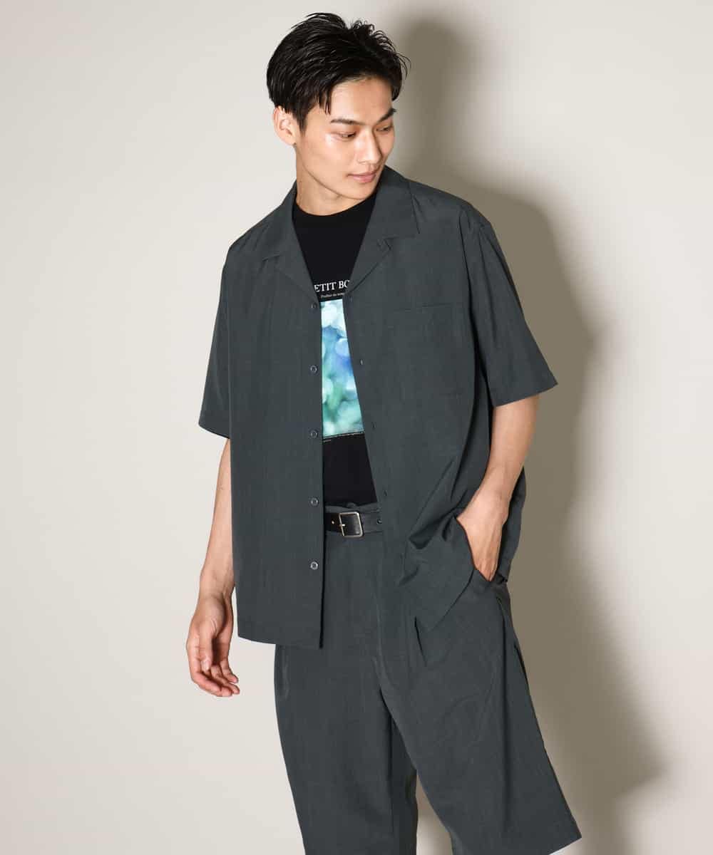KHBHV78049 a.v.v MEN(アー・ヴェ・ヴェ) 【接触冷感】オープンカラーシャツ 5分袖（セットアップ可）リライトシリーズ3 ダークグレー