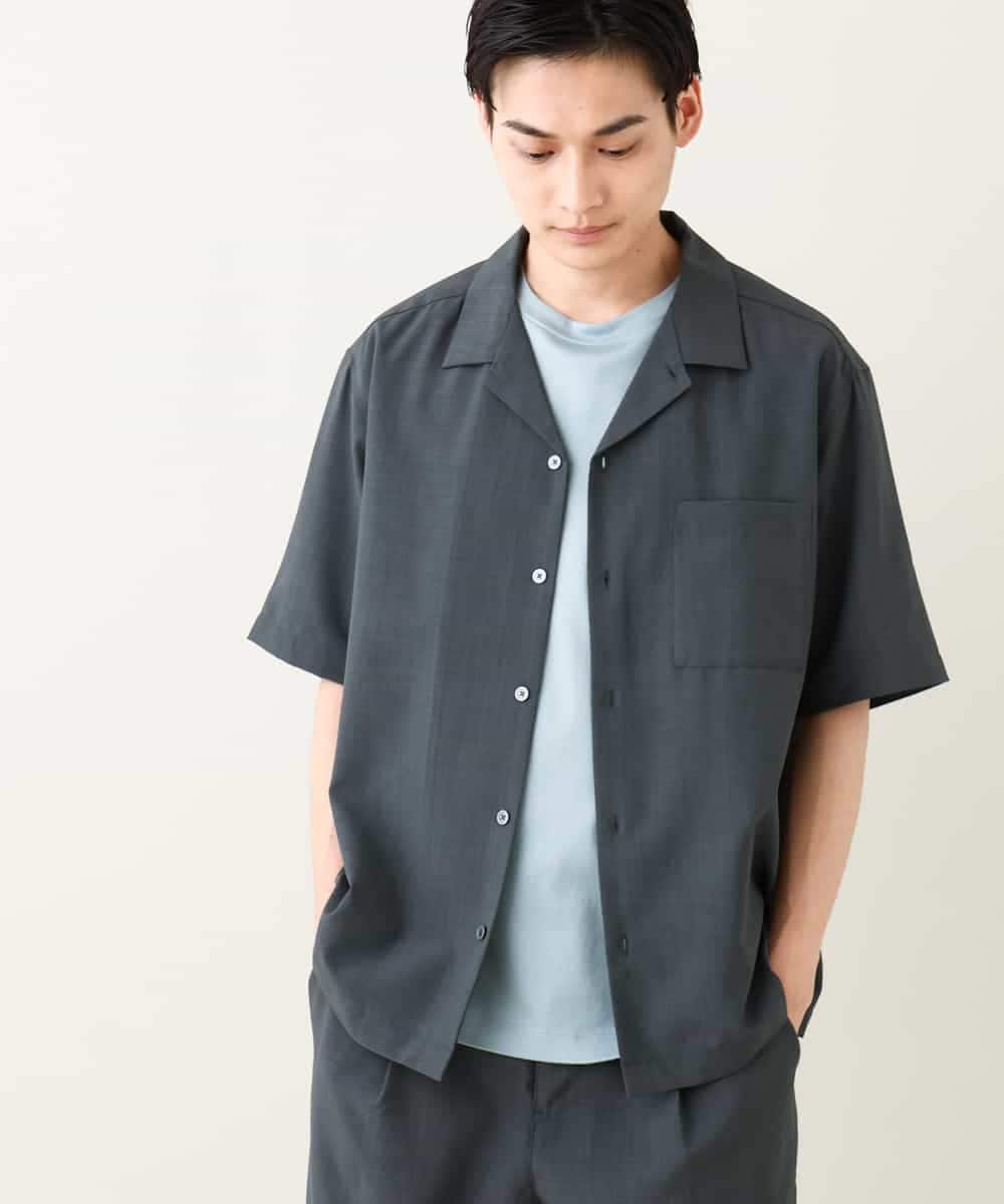 KHBHV78049 a.v.v MEN(アー・ヴェ・ヴェ) 【接触冷感】オープンカラーシャツ 5分袖（セットアップ可）リライトシリーズ3 ダークグレー