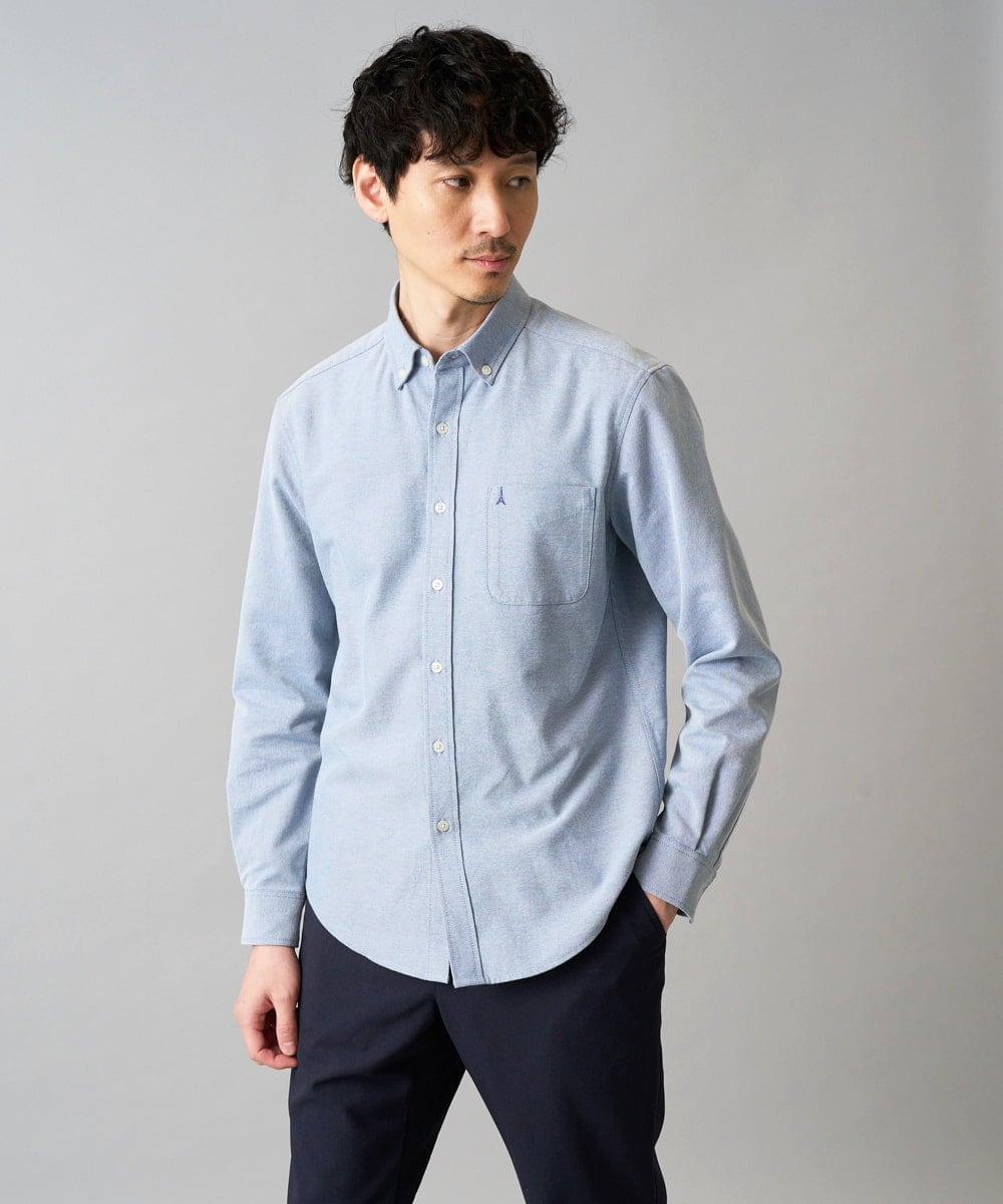KHBJA01049 a.v.v MEN(アー・ヴェ・ヴェ) 【イージーケア/速乾/毛玉になりにくい】ボタンダウンオックスシャツ ブルー