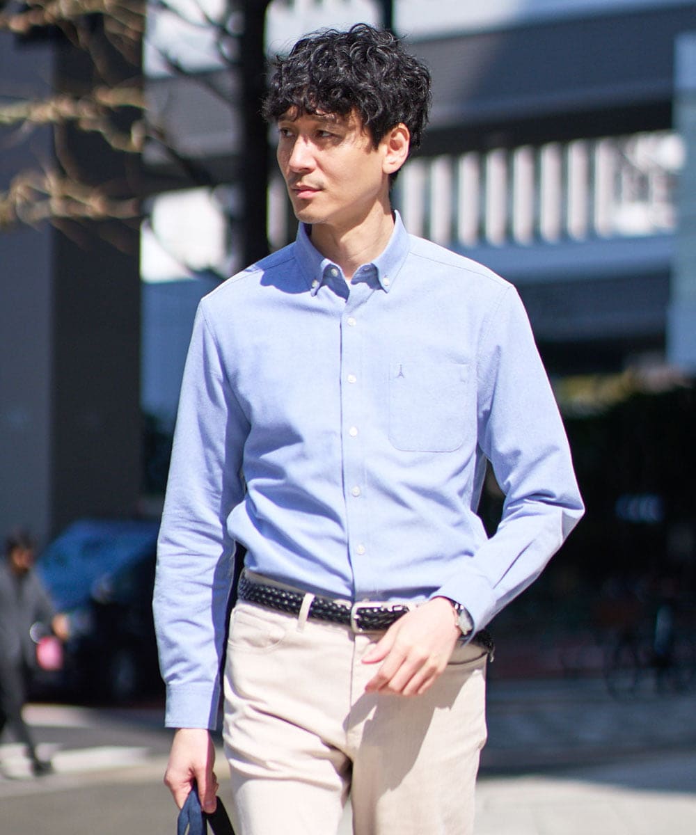 KHBJA01049 a.v.v MEN(アー・ヴェ・ヴェ) 人気No1シャツ【イージーケア/速乾/毛玉になりにくい】ボタンダウンオックスシャツ ブルー