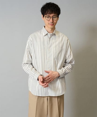 KHBJA03059 a.v.v MEN 【洗濯機で洗える】ランダムストライプツイルワイドシルエットシャツ