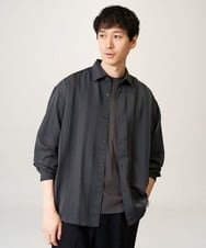 KHBJA08069 a.v.v MEN(アー・ヴェ・ヴェ) 【イージーケア/速乾】カラミストライプワイドシルエットシャツ【洗濯機で洗える】 ダークグレー