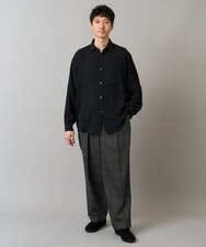 KHBJA13064 a.v.v MEN(アー・ヴェ・ヴェ) ワッシャーストレッチワイドシルエットシャツ ブラック
