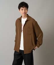KHBJA13064 a.v.v MEN(アー・ヴェ・ヴェ) ワッシャーストレッチワイドシルエットシャツ ブラック