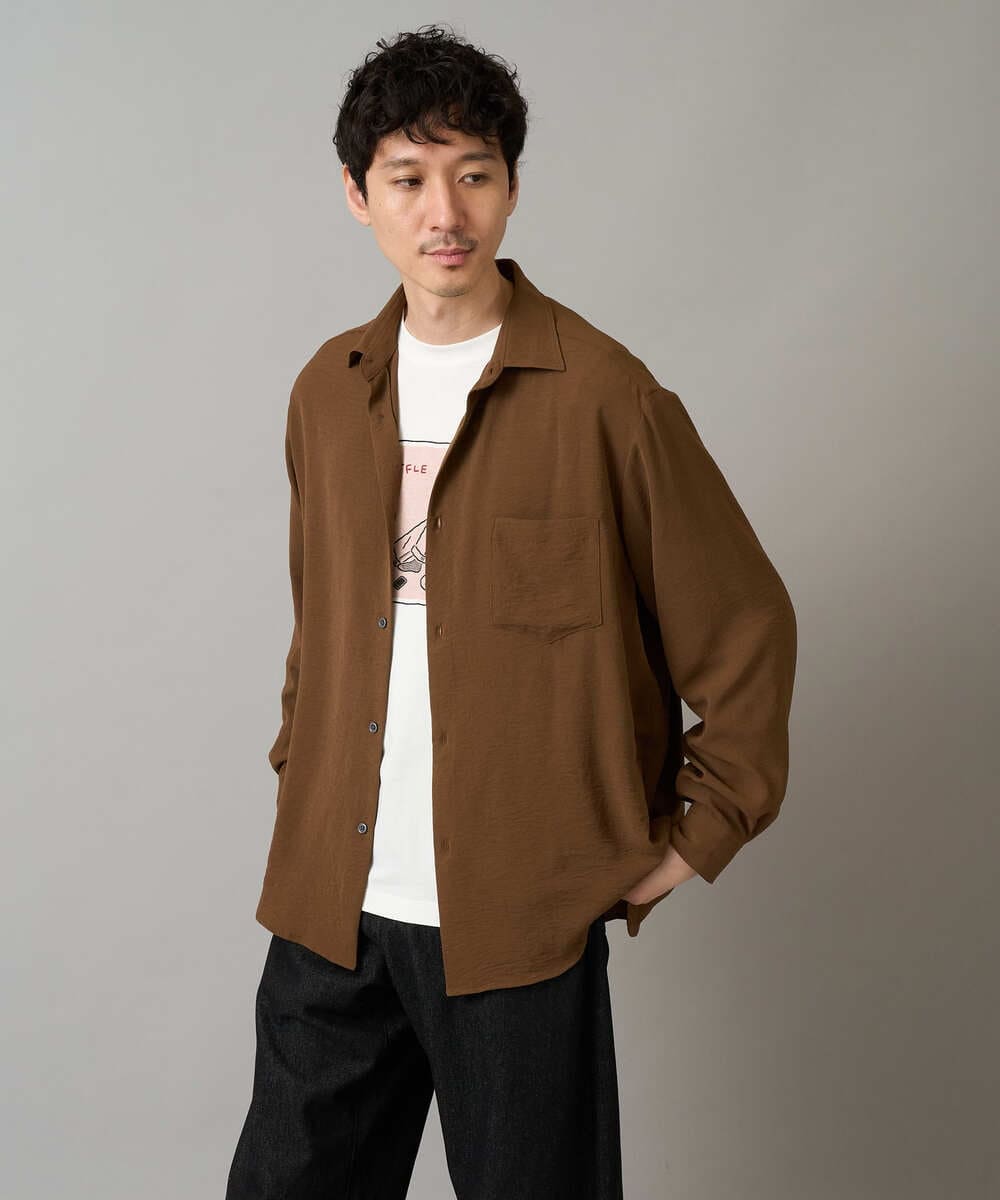 KHBJA13064 a.v.v MEN(アー・ヴェ・ヴェ) ワッシャーストレッチワイドシルエットシャツ ブラック