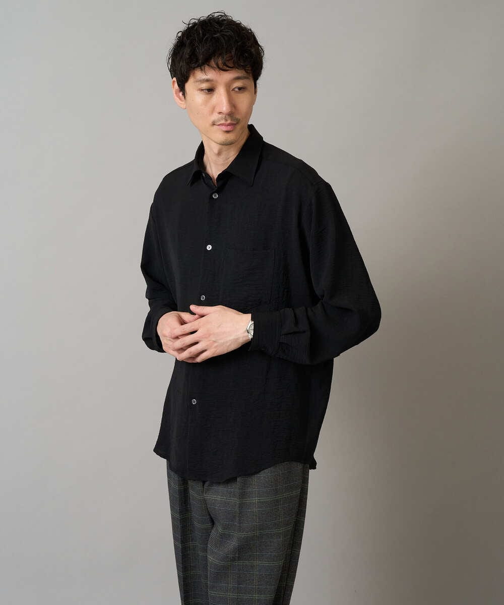 KHBJA13064 a.v.v MEN(アー・ヴェ・ヴェ) ワッシャーストレッチワイドシルエットシャツ ブラック