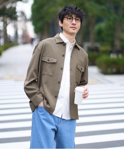 KHBJA16064  【イージーケア/シワになりにくい】ダブルポケットシャツ 秋リライト【洗濯機で洗える/ストレッチ】