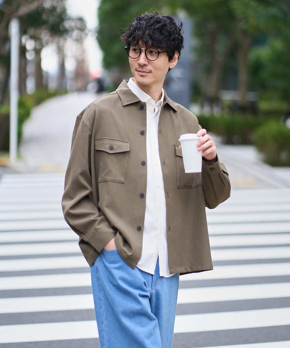 KHBJA16064 a.v.v MEN(アー・ヴェ・ヴェ) 【イージーケア/シワになりにくい】ダブルポケットシャツ 秋リライト【洗濯機で洗える/ストレッチ】 モカブラウン