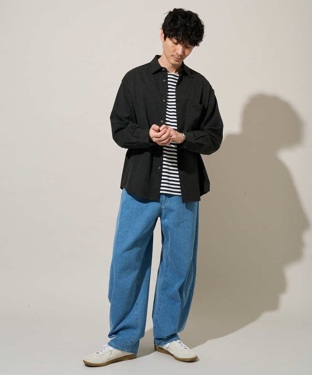 KHBJA17054 a.v.v MEN(アー・ヴェ・ヴェ) 春先の軽い羽織に【イージーケア/シワになりにくい】ワイドシルエットシャツ リライト【洗濯機で洗える/ストレッチ】 ダークグレー