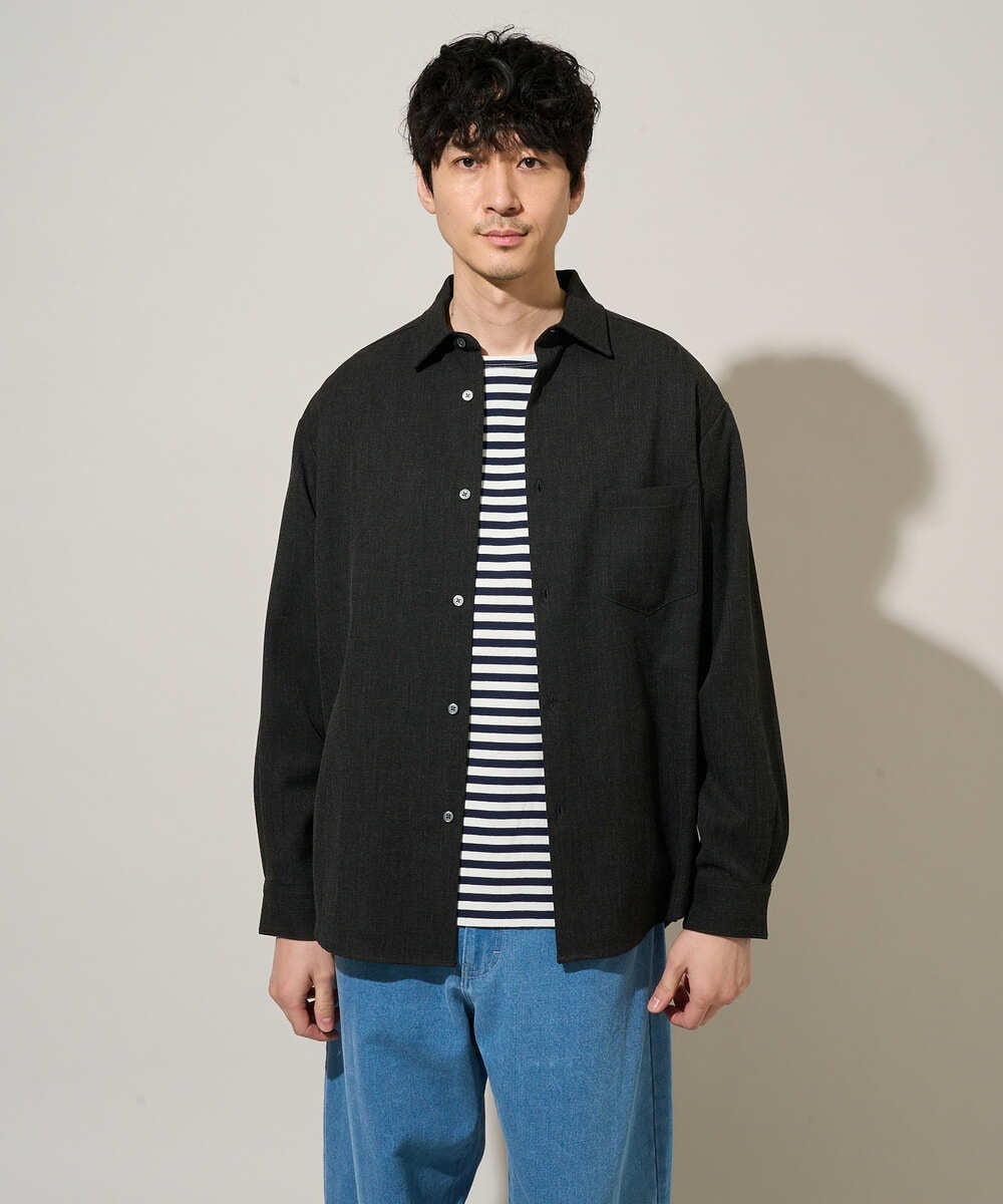 KHBJA17054 a.v.v MEN(アー・ヴェ・ヴェ) 春先の軽い羽織に【イージーケア/シワになりにくい】ワイドシルエットシャツ リライト【洗濯機で洗える/ストレッチ】 ダークグレー