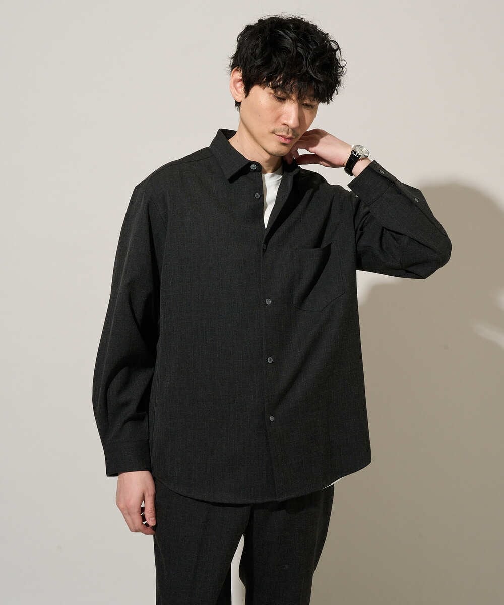 KHBJA17054 a.v.v MEN(アー・ヴェ・ヴェ) 春先の軽い羽織に【イージーケア/シワになりにくい】ワイドシルエットシャツ リライト【洗濯機で洗える/ストレッチ】 ダークグレー