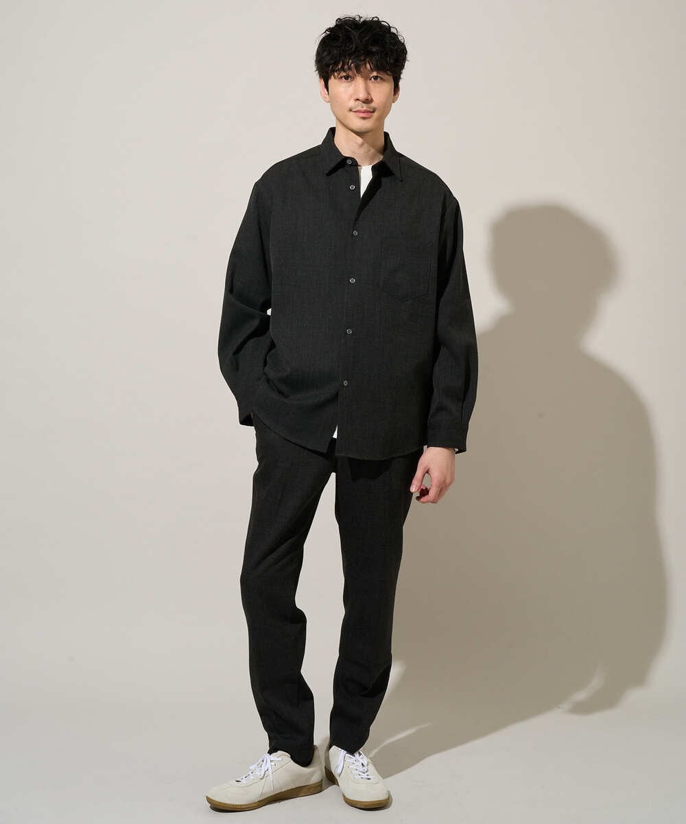 KHBJA17054 a.v.v MEN(アー・ヴェ・ヴェ) 春先の軽い羽織に【イージーケア/シワになりにくい】ワイドシルエットシャツ リライト【洗濯機で洗える/ストレッチ】 ダークグレー