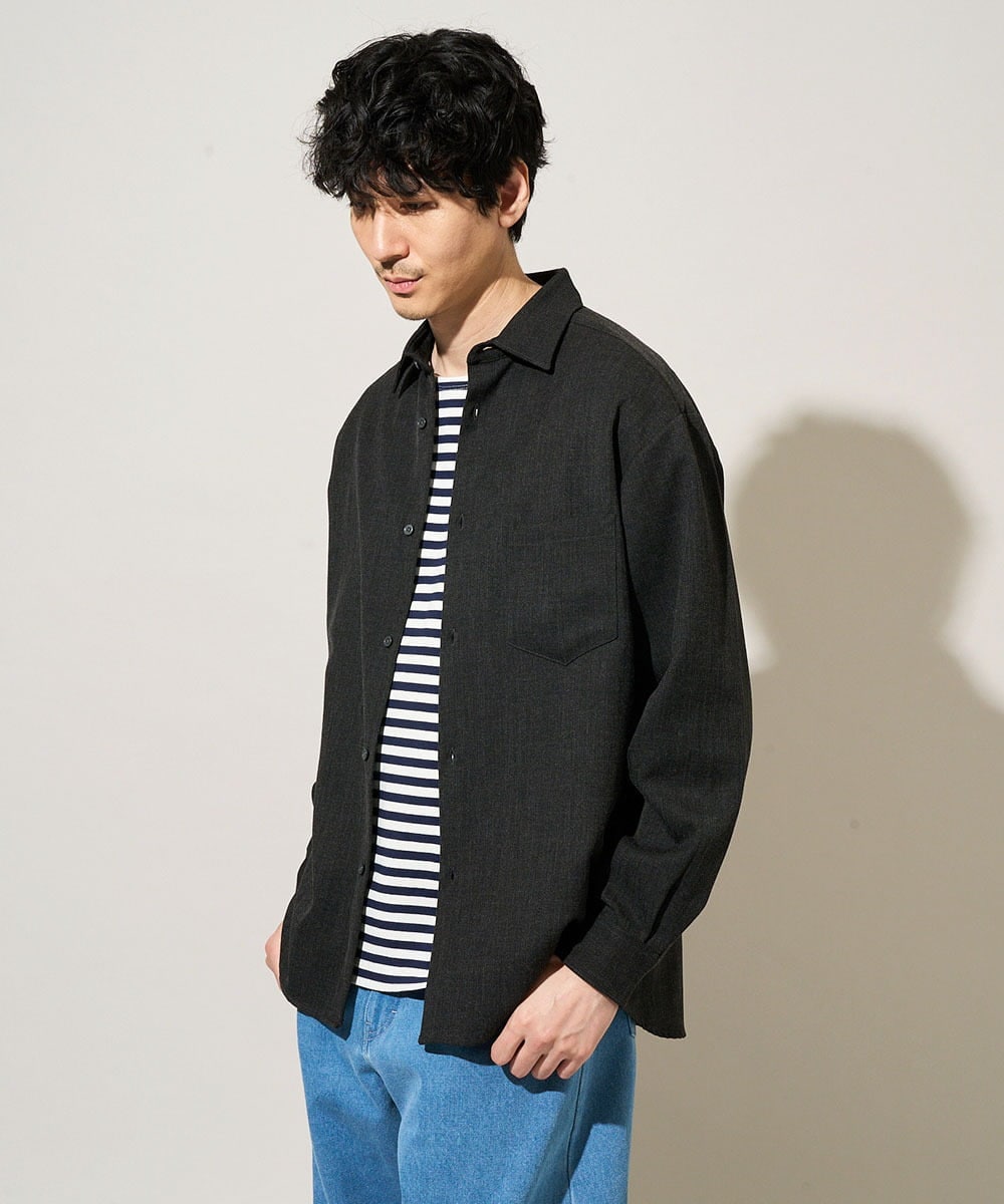 KHBJA17054 a.v.v MEN(アー・ヴェ・ヴェ) 春先の軽い羽織に【イージーケア/シワになりにくい】ワイドシルエットシャツ リライト【洗濯機で洗える/ストレッチ】 ダークグレー