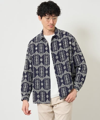 KHBJD08079 a.v.v MEN 【洗濯機で洗える】クラフトシシュウワイドシルエットシャツ