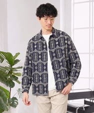 KHBJD08079 a.v.v MEN(アー・ヴェ・ヴェ) ＼秋の装いに、さりげない個性を／ クラフトシシュウワイドシルエットシャツ【洗濯機で洗える】 ネイビー