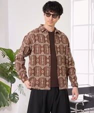 KHBJD08079 a.v.v MEN(アー・ヴェ・ヴェ) ＼秋の装いに、さりげない個性を／ クラフトシシュウワイドシルエットシャツ【洗濯機で洗える】 ブラウン