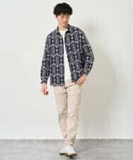 KHBJD08079 a.v.v MEN(アー・ヴェ・ヴェ) 【洗濯機で洗える】クラフトシシュウワイドシルエットシャツ ブラウン
