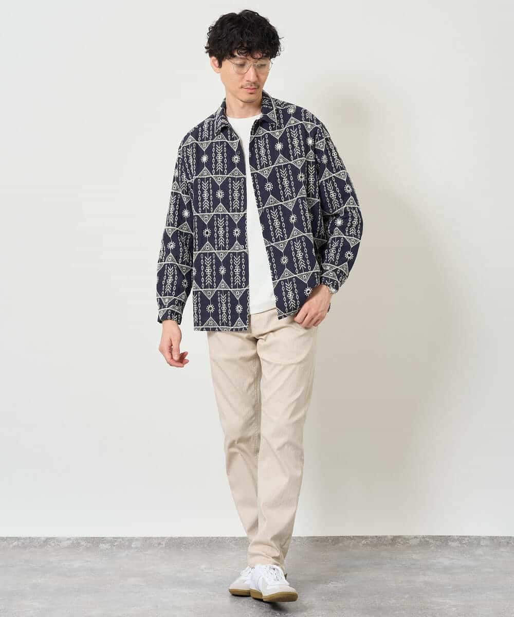 KHBJD08079 a.v.v MEN(アー・ヴェ・ヴェ) 【洗濯機で洗える】クラフトシシュウワイドシルエットシャツ ブラウン