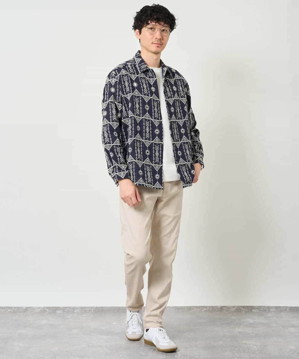 KHBJD08079 a.v.v MEN(アー・ヴェ・ヴェ) 【洗濯機で洗える】クラフトシシュウワイドシルエットシャツ ブラウン