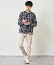 KHBJD08079 a.v.v MEN(アー・ヴェ・ヴェ) 【洗濯機で洗える】クラフトシシュウワイドシルエットシャツ ブラウン