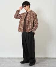 KHBJD08079 a.v.v MEN(アー・ヴェ・ヴェ) 【洗濯機で洗える】クラフトシシュウワイドシルエットシャツ ブラウン