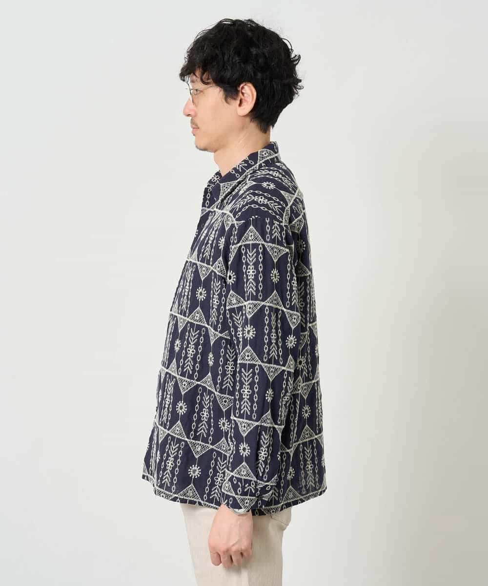 KHBJD08079 a.v.v MEN(アー・ヴェ・ヴェ) 【洗濯機で洗える】クラフトシシュウワイドシルエットシャツ ブラウン