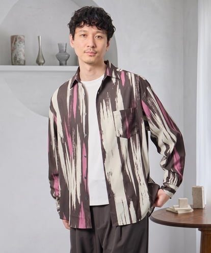 KHBJD09069  ＼秋に着たい、大人の柄シャツ／ペインター柄ワイドシルエットシャツ【イージーケア/洗濯機で洗える/速乾/毛玉になりにくい】