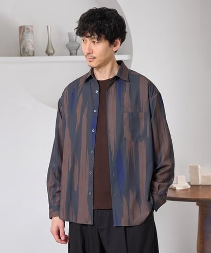 KHBJD09069 a.v.v MEN ＼秋に着たい、大人の柄シャツ／ペインター柄ワイドシルエットシャツ【イージーケア/洗濯機で洗える/速乾/毛玉になりにくい】