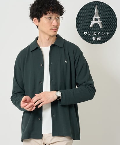 KHBJD11064 a.v.v MEN <ワンポイント刺繡が映える> ハニカムジャカードジャージーシャツ【イージーケア/洗濯機で洗える/遮熱/毛玉になりにくい】