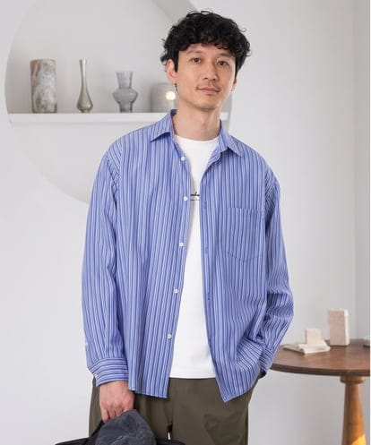 KHBJD16069 a.v.v MEN ＼秋に着たい、ラフな一枚／ランダムストライプワイドシルエットシャツ【イージーケア/洗濯機で洗える/毛玉になりにくい】