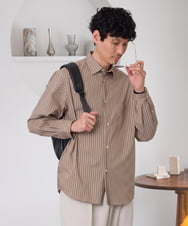 KHBJD16069 a.v.v MEN(アー・ヴェ・ヴェ) ＼秋に着たい、ラフな一枚／ランダムストライプワイドシルエットシャツ【イージーケア/洗濯機で洗える/毛玉になりにくい】 ブラウン
