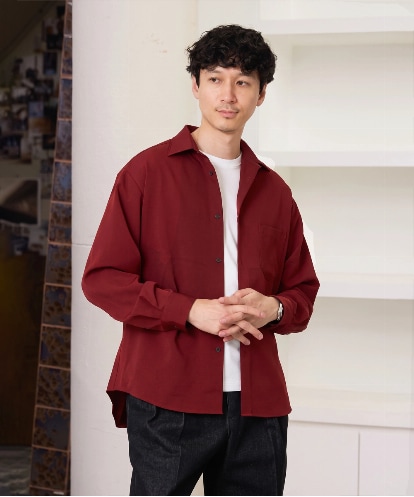 KHBJD17054 a.v.v MEN <支持率NO.1シャツ / 初秋におすすめ>リライト　ワイドシルエットシャツ【ストレッチ/毛玉・シワになりにくい/洗濯機で洗える/イージーケア】