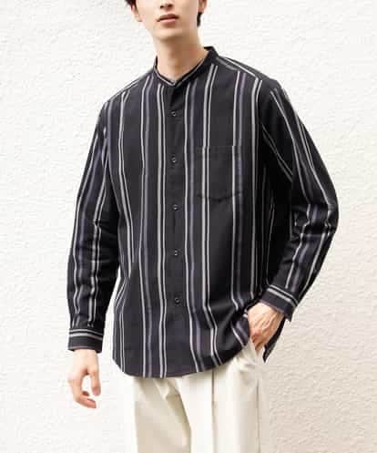 KHBJM03039 a.v.v MEN ビエラストライプワイドシルエットバンドカラーシャツ