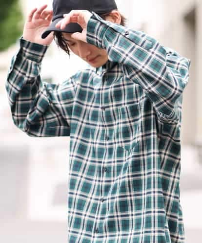 KHBJS04059 a.v.v MEN ストレッチチェックワイドシャツ