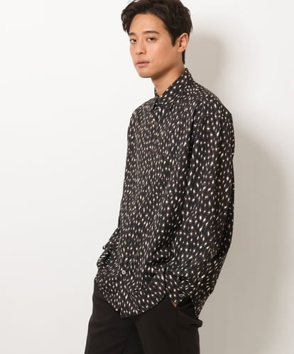 KHBJS06069 a.v.v MEN レオパード柄プリントワイドシャツ