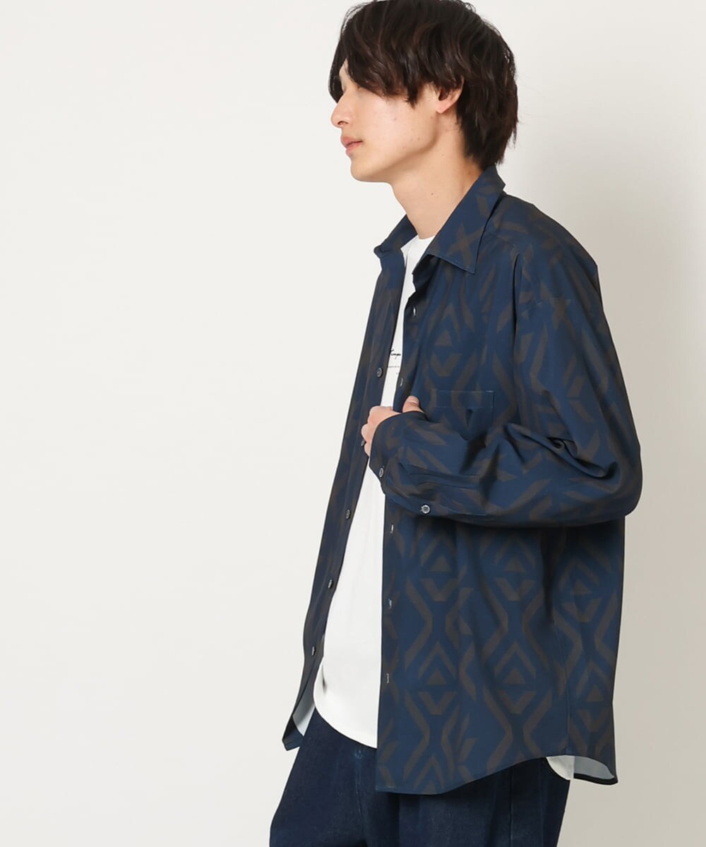 KHBJS07069 a.v.v MEN 幾何柄プリントワイドシャツ