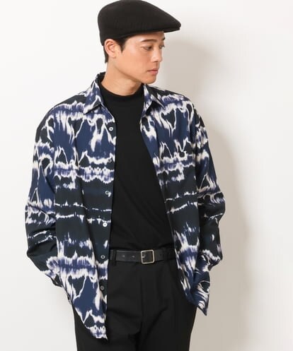 KHBJS08069 a.v.v MEN ムラ染風プリントワイドシャツ