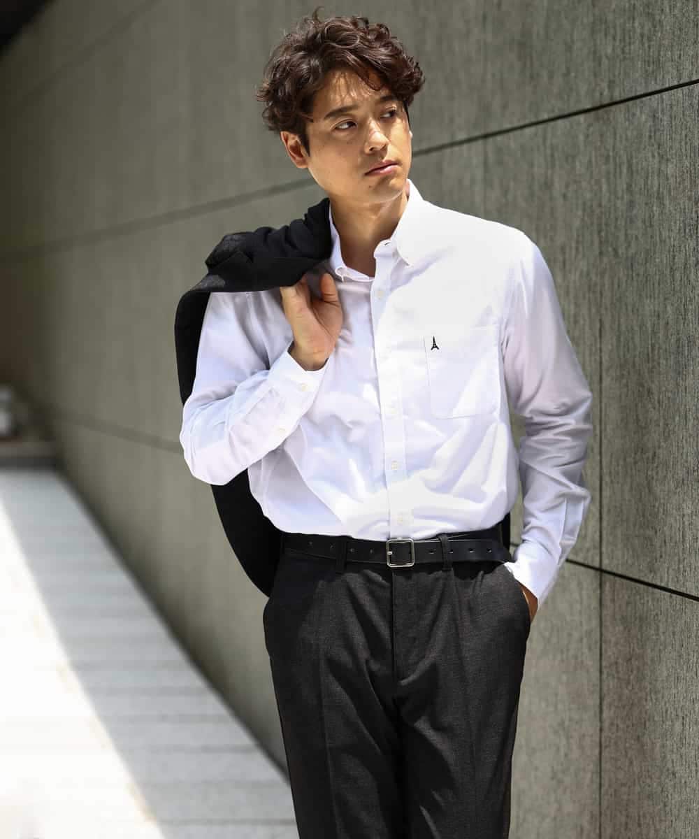 KHBJV01044 a.v.v MEN(アー・ヴェ・ヴェ) 【累計2万枚販売】エッフェル塔刺繍オックスボタンダウンシャツ ライトブラウン