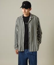 KHBJV11079 a.v.v MEN(アー・ヴェ・ヴェ) 【洗濯機で洗える】ストライプレースオープンカラーシャツ ブラウン