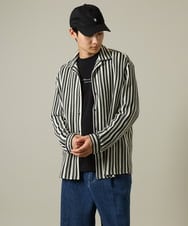 KHBJV11079 a.v.v MEN(アー・ヴェ・ヴェ) 【洗濯機で洗える】ストライプレースオープンカラーシャツ ブラウン