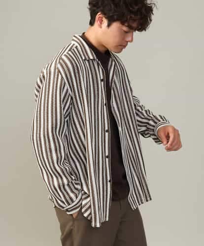 KHBJV11079 a.v.v MEN 【洗濯機で洗える】ストライプレースオープンカラーシャツ