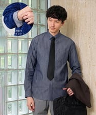 KHBKD21069 a.v.v MEN(アー・ヴェ・ヴェ) ＼上品に整う、大人のシャツ／ ヘリンボーンダブルフェイスシャツ【洗濯機で洗える/毛玉になりにくい】 ネイビー