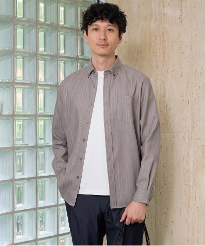 KHBKD21069 a.v.v MEN ＼上品に整う、大人のシャツ／ ヘリンボーンダブルフェイスシャツ【洗濯機で洗える/毛玉になりにくい】