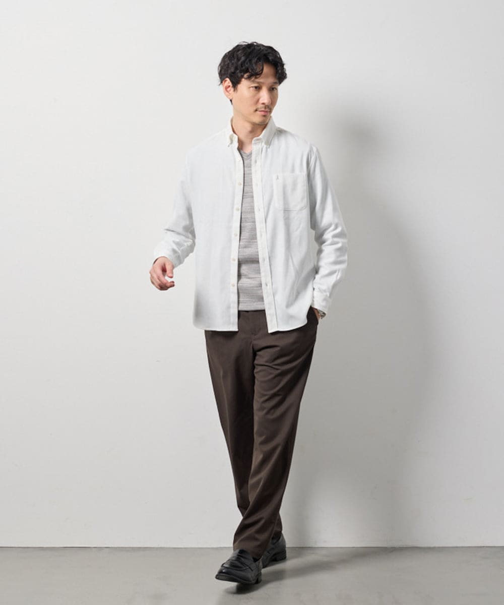 KHBLD20054 a.v.v MEN(アー・ヴェ・ヴェ) ＼大人気シャツに暖かさをプラス／サンライト起毛ストレッチ【蓄熱保温/イージーケア/洗濯機で洗える/微起毛/ストレッチ】 ホワイト