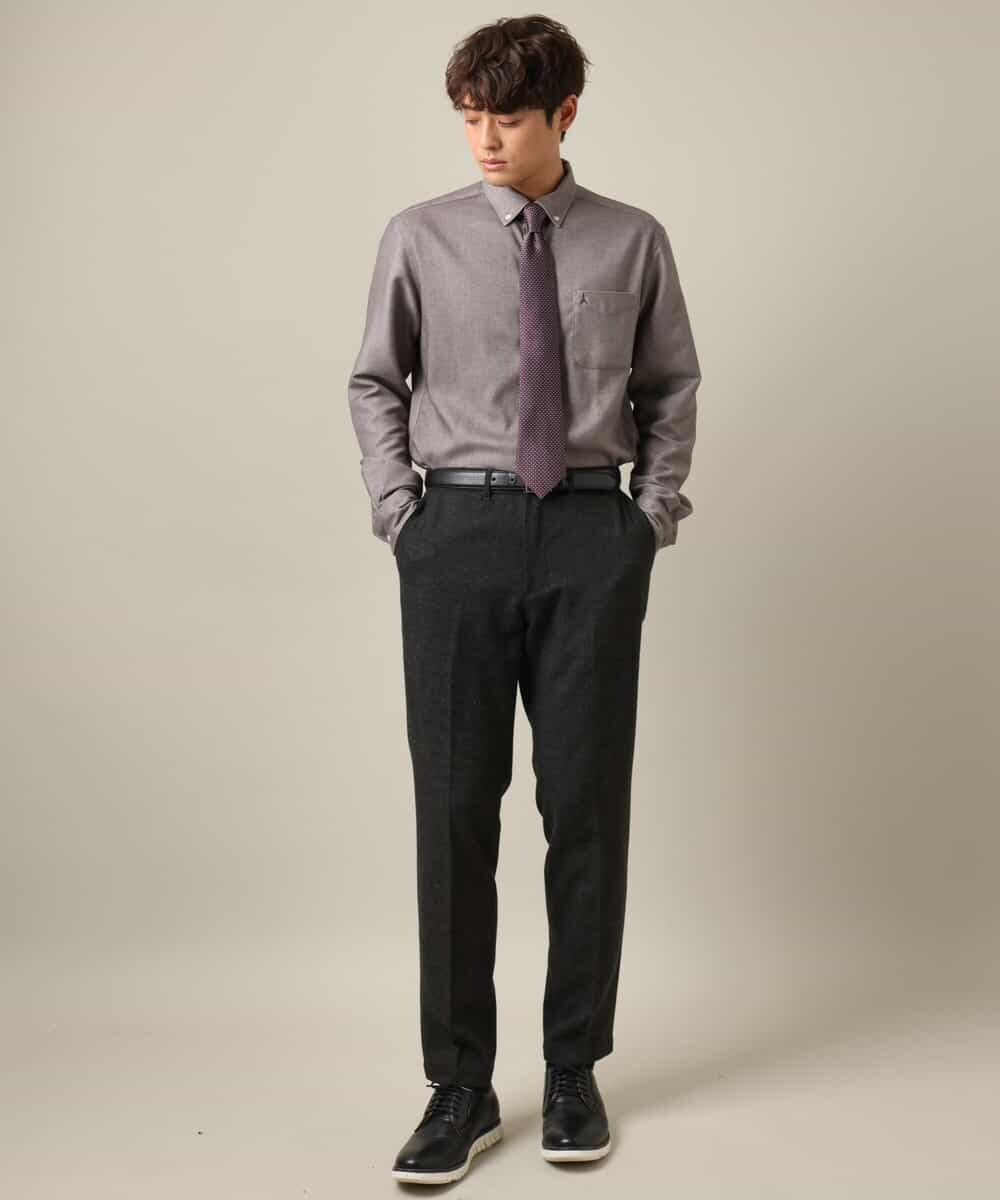KHBLV20044 a.v.v MEN(アー・ヴェ・ヴェ) 【人気No1シャツ】エッフェル塔刺繍 起毛ストレッチシャツ ブラウン