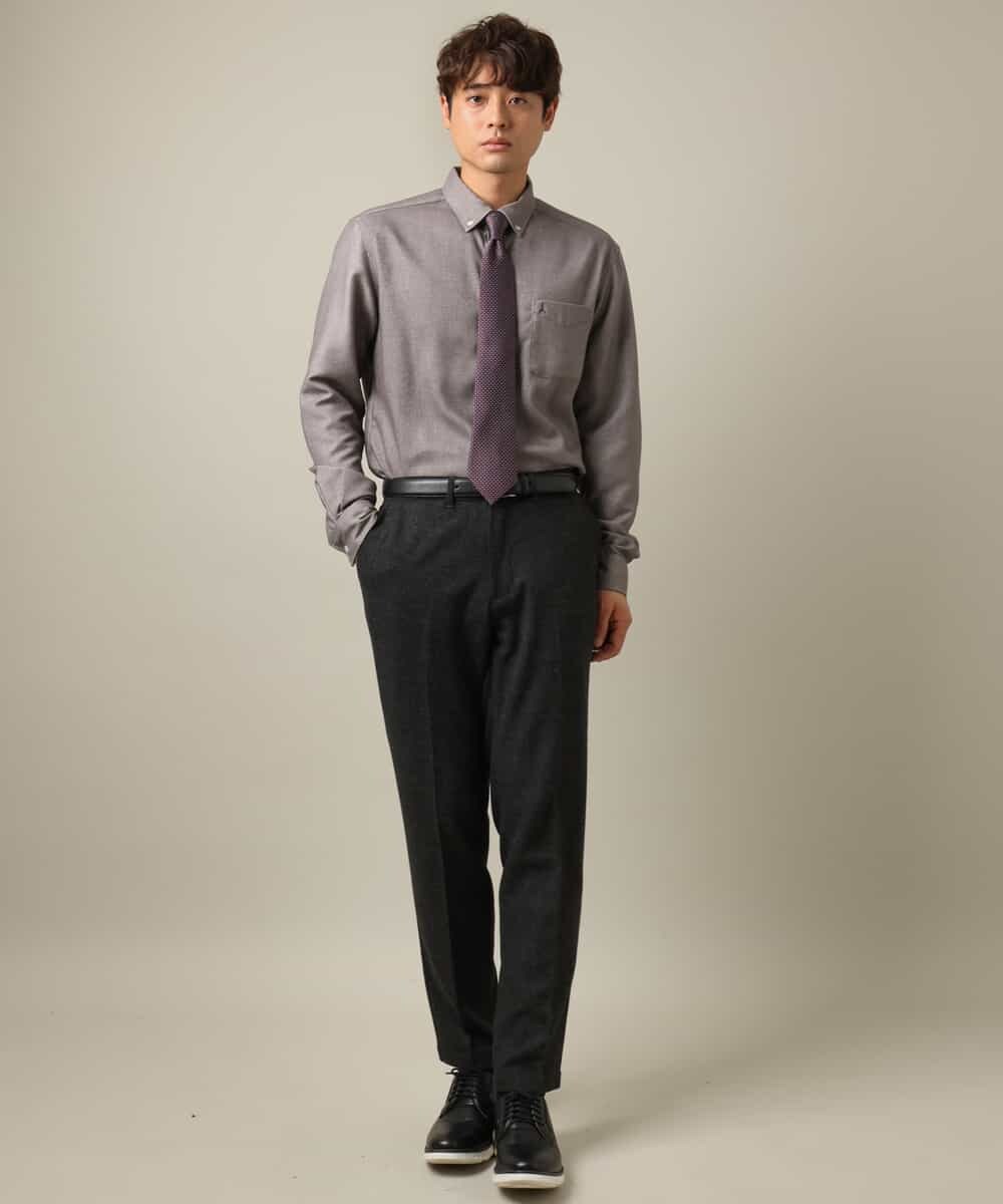 KHBLV20044 a.v.v MEN(アー・ヴェ・ヴェ) 【人気No1シャツ】エッフェル塔刺繍 起毛ストレッチシャツ ブラウン