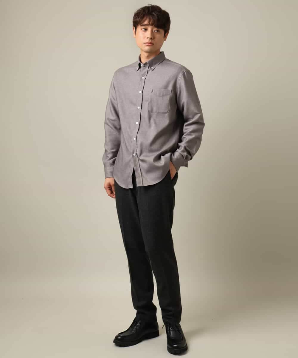 KHBLV20044 a.v.v MEN(アー・ヴェ・ヴェ) 【人気No1シャツ】エッフェル塔刺繍 起毛ストレッチシャツ ブラウン